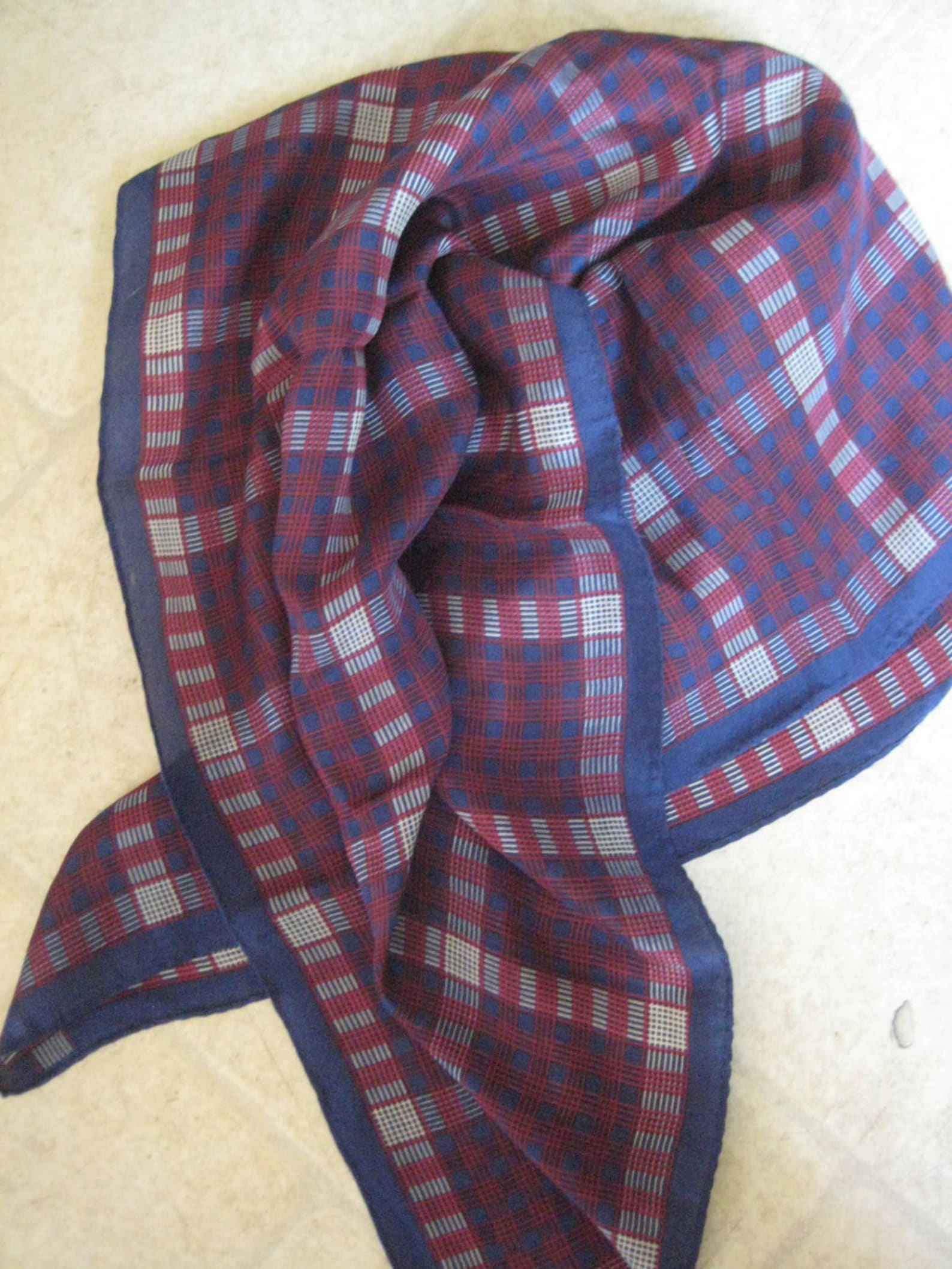 accessory Anne Klein Silk Scarf: Geometric Maroon Navy Print Etsy $15