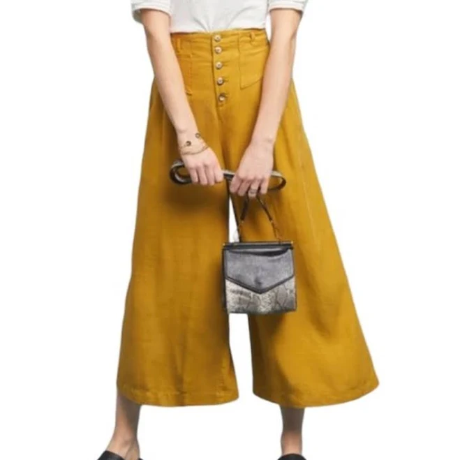 two piece set Anthropologie Pants & Jumpsuits | Anthropologie Oceanside Cropped Wide Leg Linen Pants In Gold/Yellow Size M | Color: Gold/Yellow | Size: M | Mtd5dt's Poshmark $60
