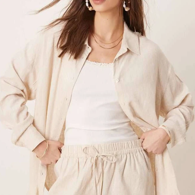 matching set ASOS DESIGN oversized linen look shirt in natural - part of a set-Neutral ASOS $26.59