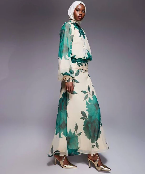 dress ASOS High Neck Drape Chiffon Maxi Dress with Neck Tie Lyst $109