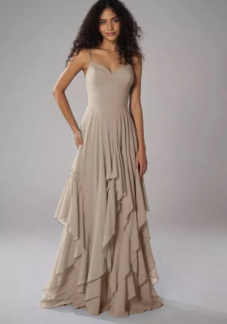 dress AW.Bridal A-line Sweetheart Neckline Floor Length Sleeveless Spaghetti Straps Ruffles Tiered Long Bridesmaid Dresses Dress AW Bridal $98.99