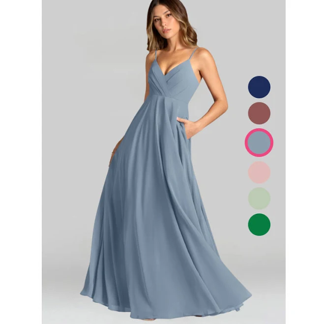 dress Azazie A-Line V-Neck Floor-Length Chiffon Bridesmaid Dresses Azazie.com $99