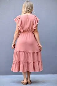 dress BACKORDER Gauze Ruffle Midi Dress- Terracotta Nursing Queen $64.99