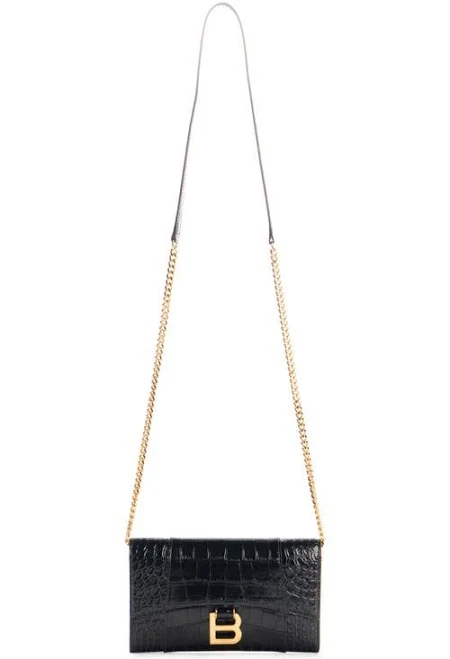 bag Balenciaga Women's Hourglass Croc Embossed Patent Leather Wallet On A Chain Nordstrom $1150