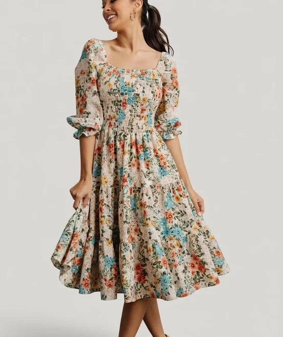 sundress Baltic Born Women's Marta Smocked Floral Midi Dress Baltic Born $124