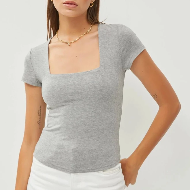 top Be Cool Square Neck Knit Tee Salty Skies $28