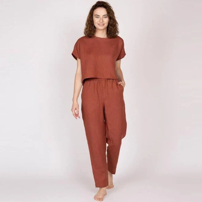 matching set Belgian Linen Relaxing Set Women's Top & Pants Etsy - Seller $105
