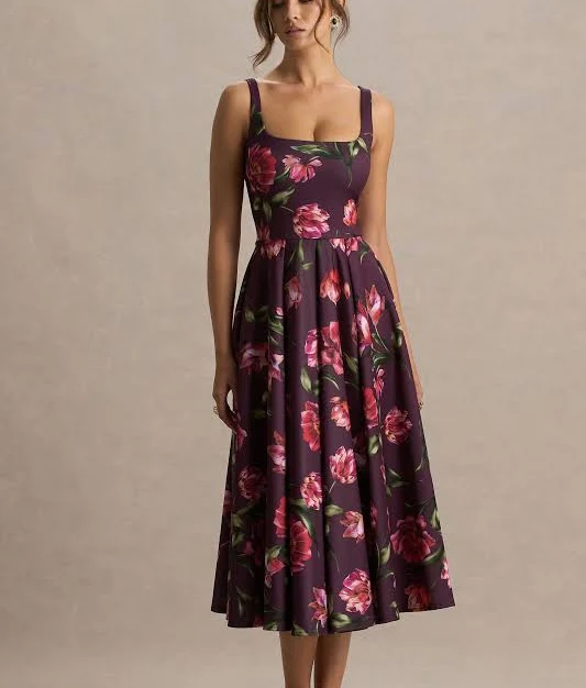 dress Berta Square-Neck Floral Midi Dress Club L London USA $160