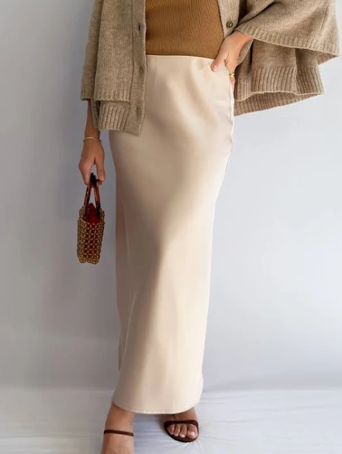 skirt Bias Cut Satin Midi Skirt Blooming Daily $38.24