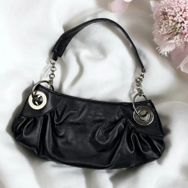bag Black Faux Leather Mini Shoulder Purse Silver Hardware Punk Rock eBay - skfinds $31.24