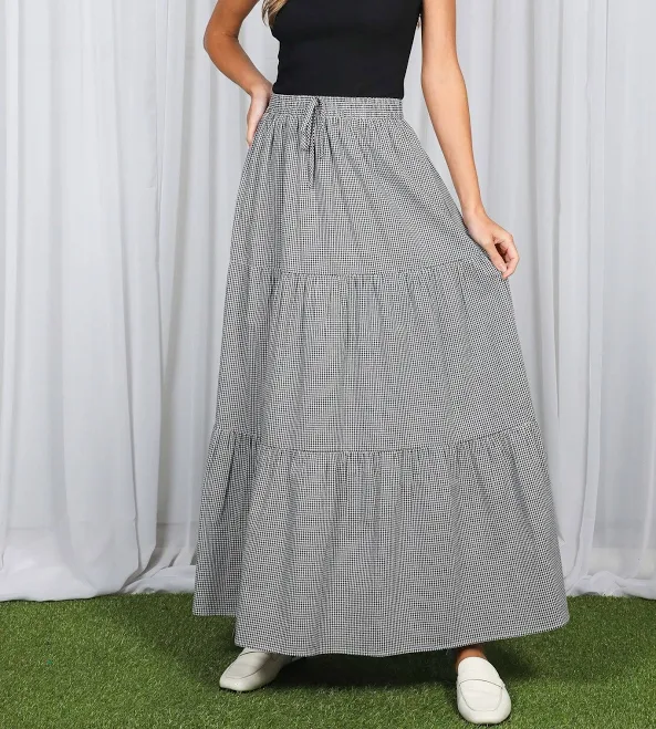 skirt Black Gingham Tiered Maxi Skirt PinkBlush Maternity $46