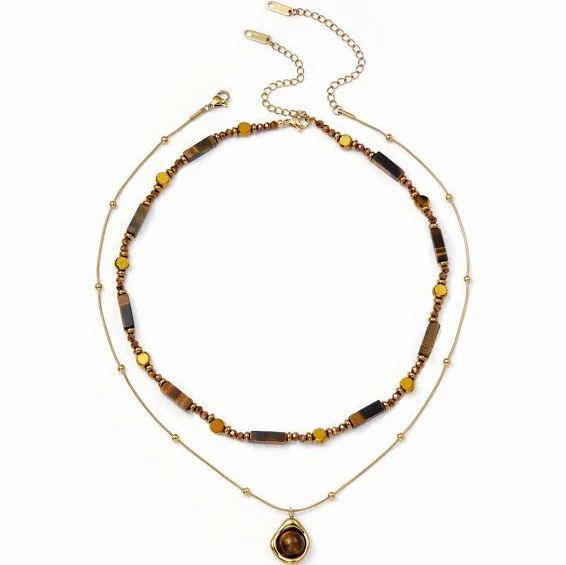 accessory Bohemian Copper Gemstone Beaded Chain Necklace Cider $17.9