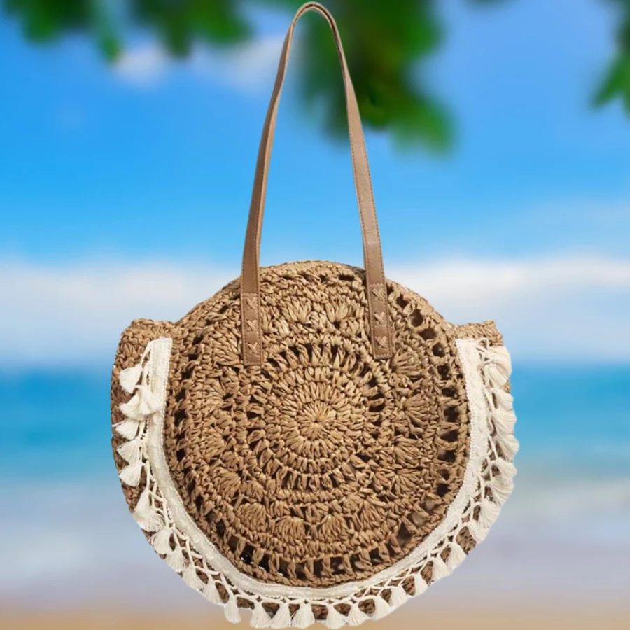 bag Boho Straw Tote Bag with Tassel Trim Etsy - Seller $31.34