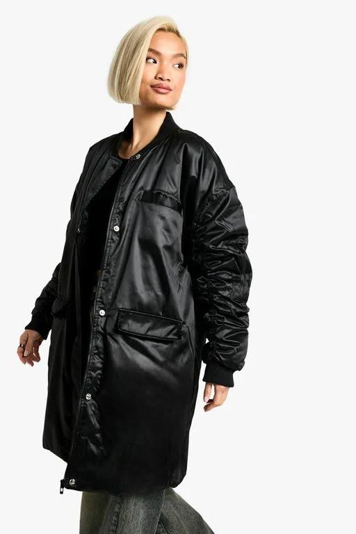 outerwear Boohoo Women's Oversized Satin Bomber Jacket Lyst $20
