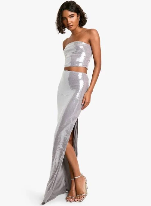 matching set Boohoo Women's Tall Sequin Bandeau & Maxi Skirt Co-Ord boohoo USA $64.8