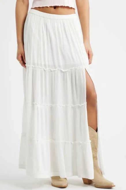bottom BP. Tiered Linen Blend Crinkled Gauze Maxi Skirt in Ivory at Nordstrom, Size X-Small Nordstrom $59.5