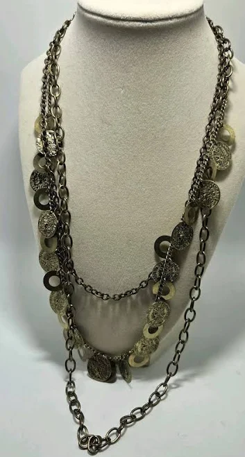 accessory Bronze Tone Metal Chain Layered Necklace Embossed French Coin Boho eBay - cwc_eclectics $13.28
