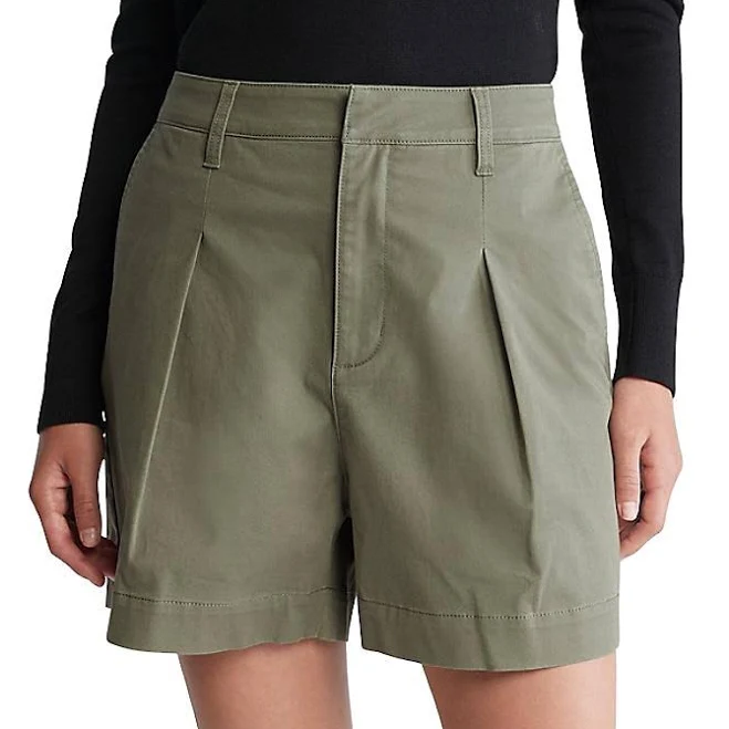 shorts Calvin Klein Twill Pleated 5-inch Women Shorts - Khaki Green Editorialist $24