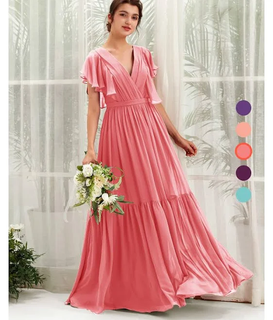 dress Carlyna A-Line V-Neck Floor-Length Chiffon Bridesmaid Dress Carlyna.com $129