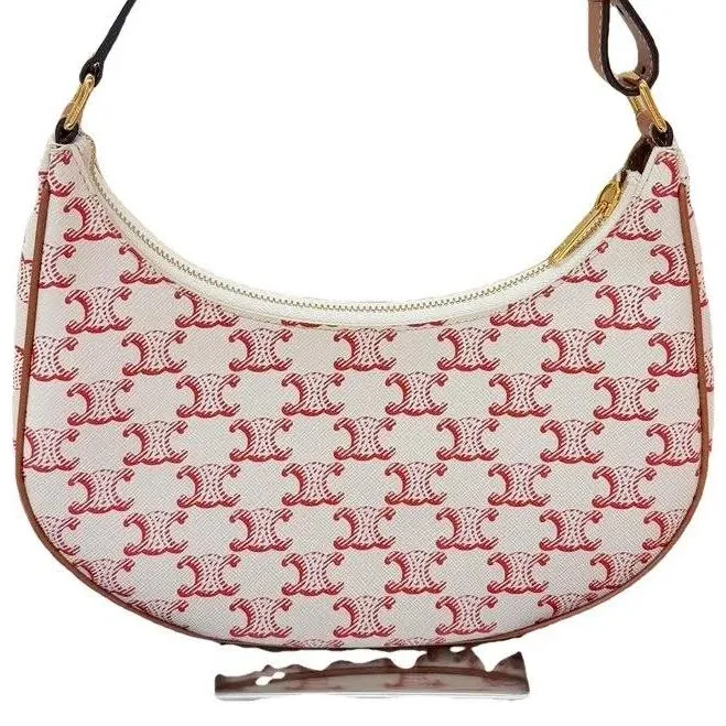 bag Celine Ava Monogram Canvas Shoulder Bag White Red Small Vestiaire Collective $1900