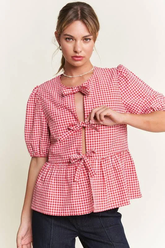 blouses Chrissy Gingham Tie Top Mauve Clothing Boutique $20