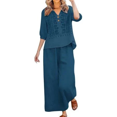 outfits Chuancc Womens Linen 2 Piece Outfits Linen Women Set Oversized Linen Shirts For Women Sets For Women Linen Pants Walmart - hgnbaUK $28.89