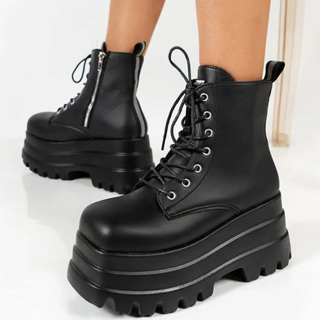 shoes Chunky Platform Boots with Side Zipper Luulla $29.75