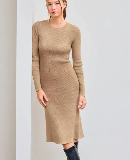 dress CIDER Women's Wool-Blend Knitted Midi Dress Round Neckline Solid Office Cider $17.37