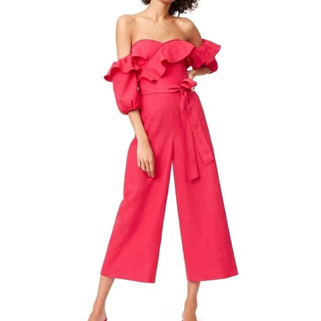 jumpsuit Club Monaco Rakita Off The Shoulders Jumpsuit Pink Linen Size 6 eBay $45