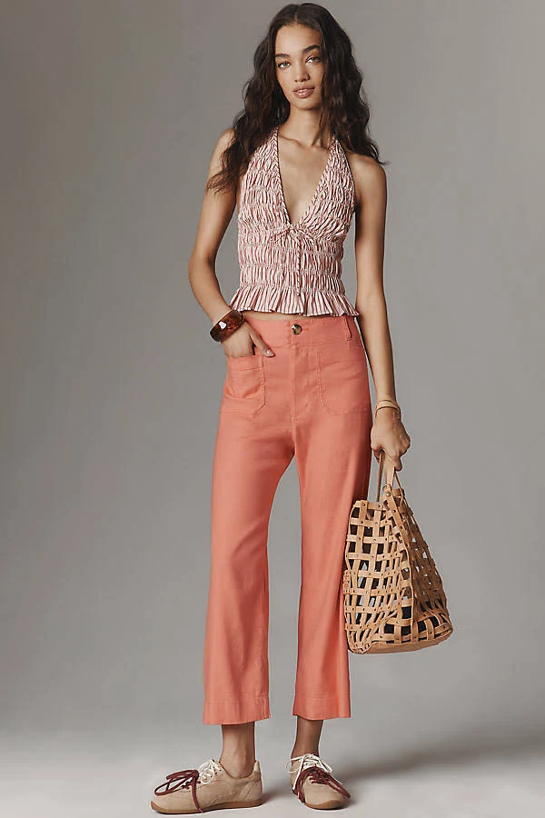 pants Colette European Linen Stretch Wide Leg Pants by Maeve in Orange, Size: 24 at Anthropologie Anthropologie $138