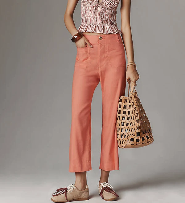 pants Colette European Linen Stretch Wide Leg Pants by Maeve in Orange, Size: 32 P at Anthropologie Anthropologie $138