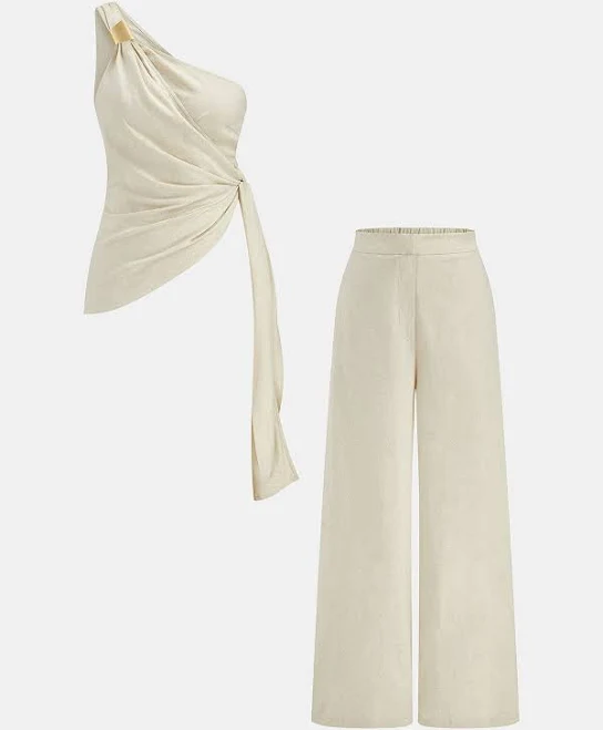 matching set Commense One Shoulder Linen Blend Top & Pants Set Commense $62