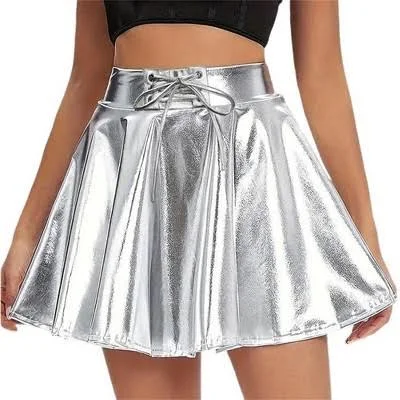 skirt Coolmee Women's Shiny Bell Pleated Mini Skater Skirt with Tie Target $35.99