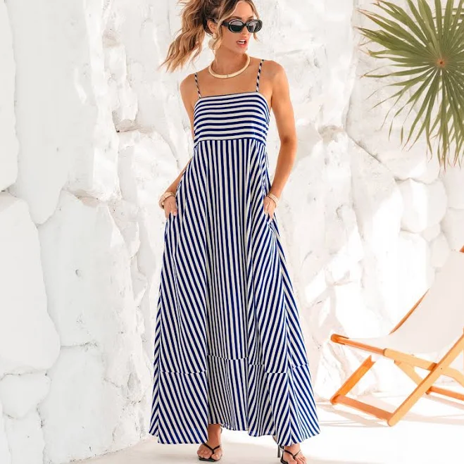 dress Cupshe Women's Striped Spaghetti Strap Maxi Tiered Dress Cupshe.com $31.5
