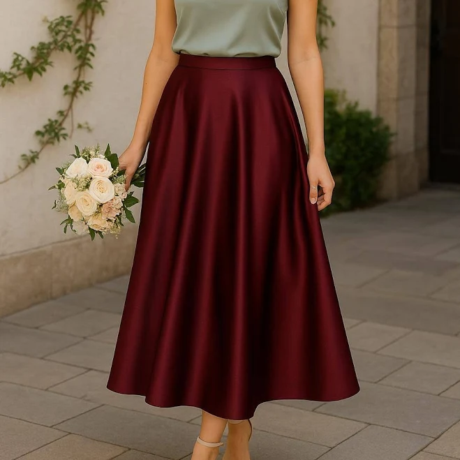 skirt Custom Satin Flared Midi Skirt Etsy - Seller $63.75