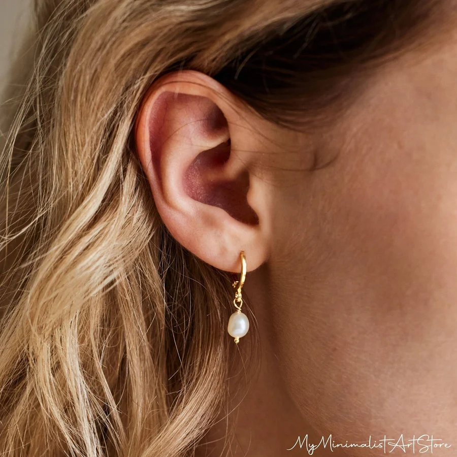 accessory Dainty Freshwater Pearl Huggie Earrings Etsy - Seller $21.52