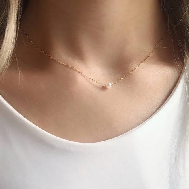 accessory Dainty Gold Pearl Necklace Etsy - lolabeanjewelry $29.25