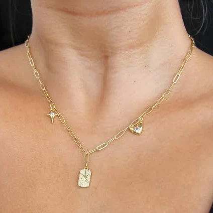 accessory Dainty Gold Plated Charm Necklace Etsy - Seller $35