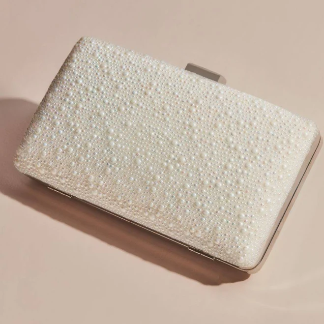 bag David's Bridal Allover Iridescent Pearl Clutch David's Bridal $59.95
