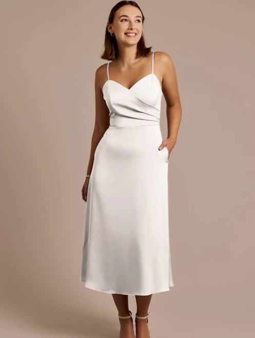dress DB Studio Matte Satin Spaghetti Strap Midi Dress David's Bridal $52.49