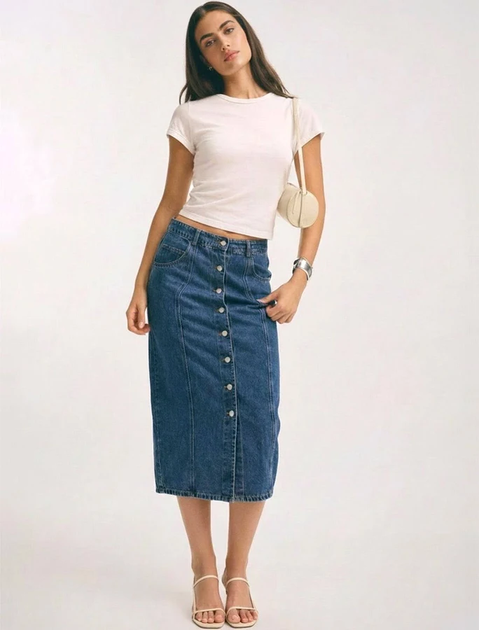 bottom Denim Button Down Midi Skirt New York & Company $39.99