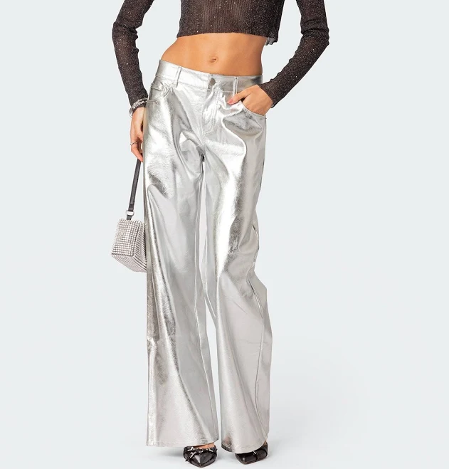 wide leg pants Edikted Women's Kim Metallic Faux Leather Pants edikted $18.4