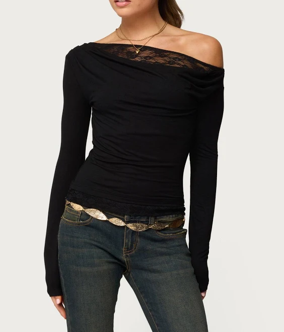 off-shoulder top Edikted Women's Layered Lacey Off Shoulder Top edikted $26