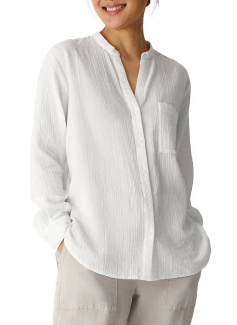 top Eileen Fisher Mandarin Collar Textured Organic Cotton Tunic in White at Nordstrom, Size Petite P Nordstrom $178