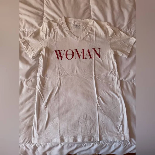 top Ellandemm Tops | Ellandemm Woman Graphic V-Neck Tee - White with Red Print | Color: Red/White | Size: S | Etrest23's Closet Poshmark $20