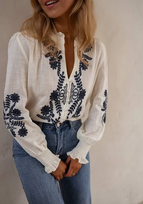 top Embroidered Salome Blouse Easy Clothes $51
