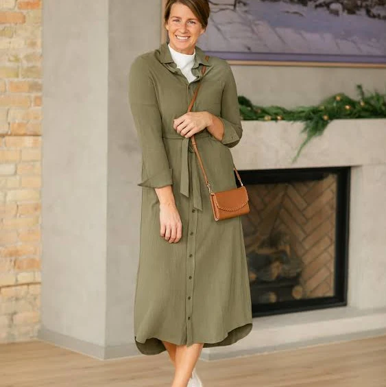 cover up Essential Long Sleeve Linen Shirt Dress Inherit Co. $68