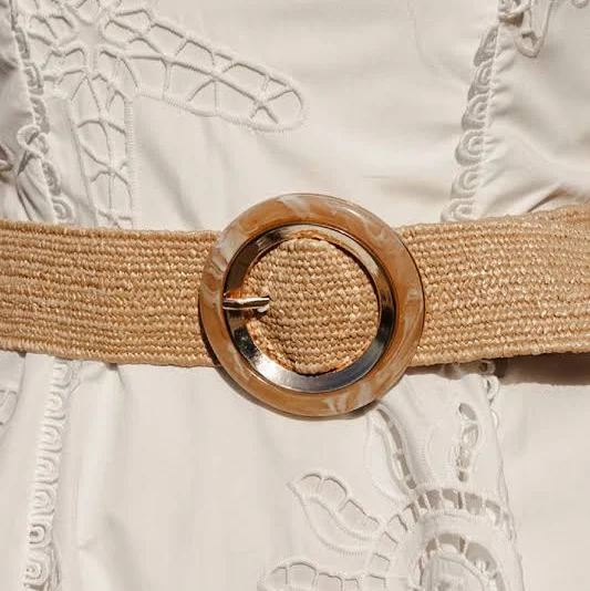 accessory Evangeline Gold Circular Buckle Straw Waist Belt Miss Match $32