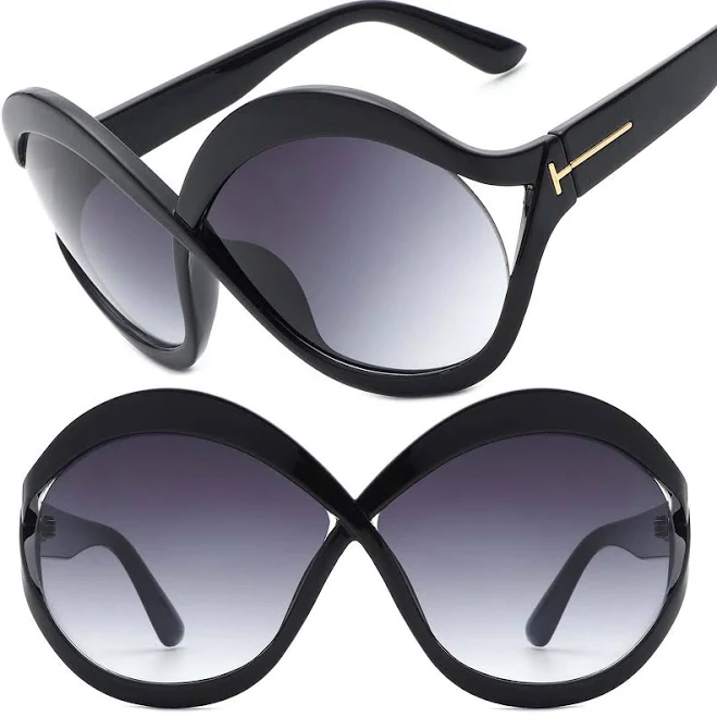 accessory Exaggerated Oversized Design Gold Accent Black Sunglasses Rounded eBay - eyewear-zone $16.99