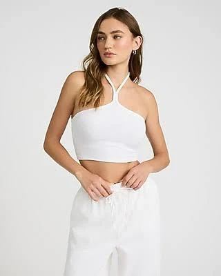 sleeveless top Express Women's Fitted Ribbed Halter Crop Top Express $8.4